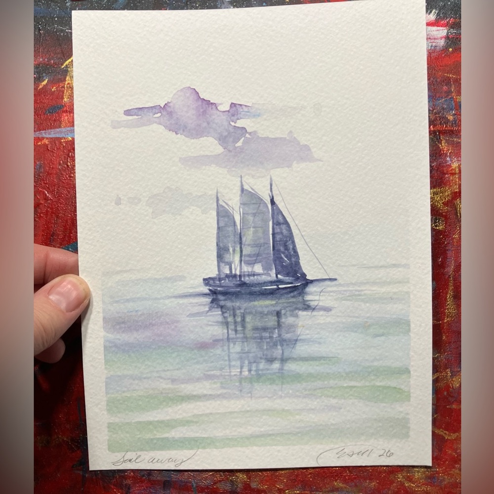 Original sailboat painting nautical art Watercolor marine Artwork Artettina - Picture 4 of 7